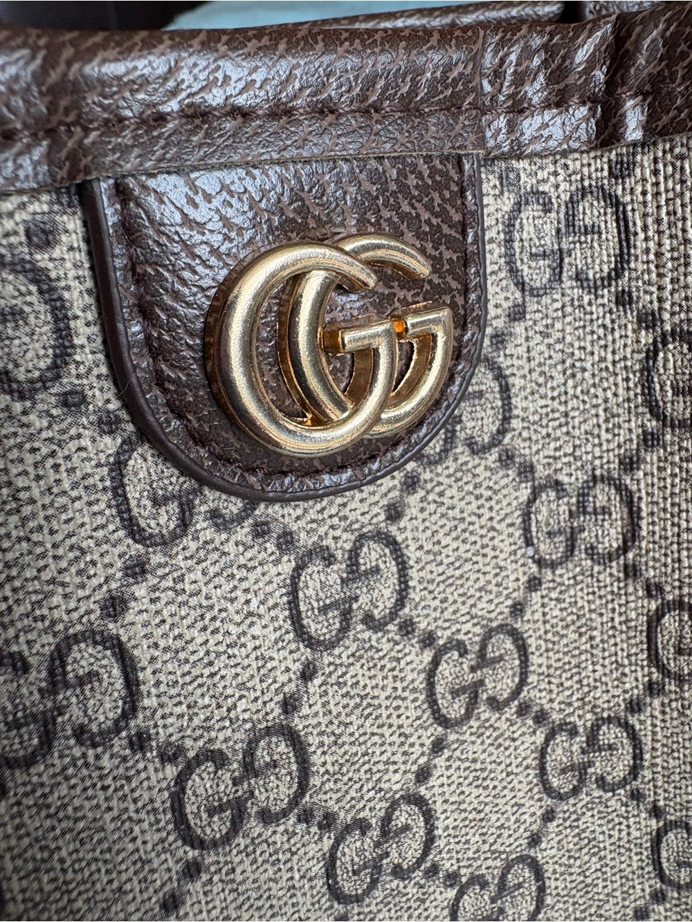Gucci Brown GG Monogram Canvas Tote with Dark Brown Leather Trim - Picture 11 of 14